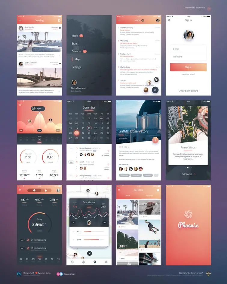 Phoenix UI kit free download photoshop psd iphone 6