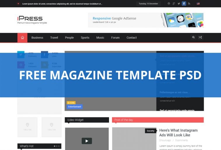 Magazine blog template PSD