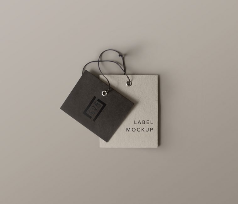 product label tag logo mockup psd