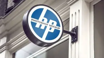 wall mounted round signage logo mockup