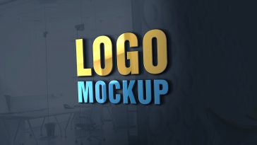 3D logo mockup - glass window psd template