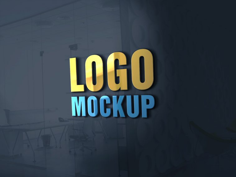 3D logo mockup - glass window psd template