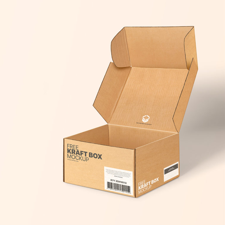 free cardboard shipping box mockup