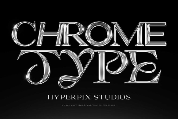 free chrome text effect mockup psd